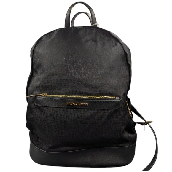 NWT Michael‎ Kors Morgan Medium Black Signature Jacquard & Leather Trim Backpack